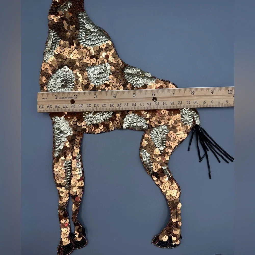 VTG Giant Giraffe Sequin Sew On Beaded Applique Around The Neck Collar Or Sleeve - Picture 4 of 16